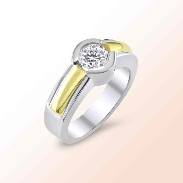 Ladies Platinum & 18k.y. Diamond Solitaire Egagement Ring 0.75Ct.