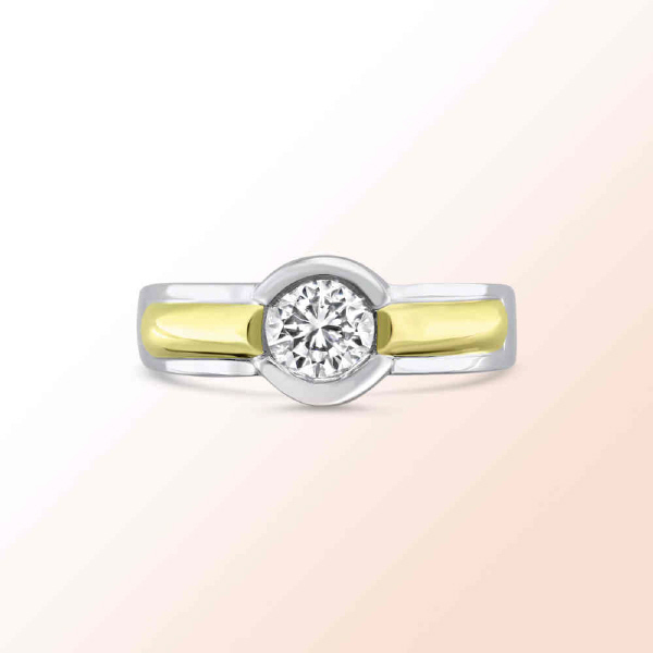 Ladies Platinum & 18k.y. Diamond Solitaire Egagement Ring 0.75Ct.