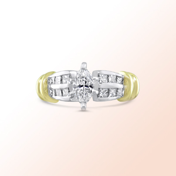 Platinum & 18k.y. diamond engagement ring   1.23Ct.