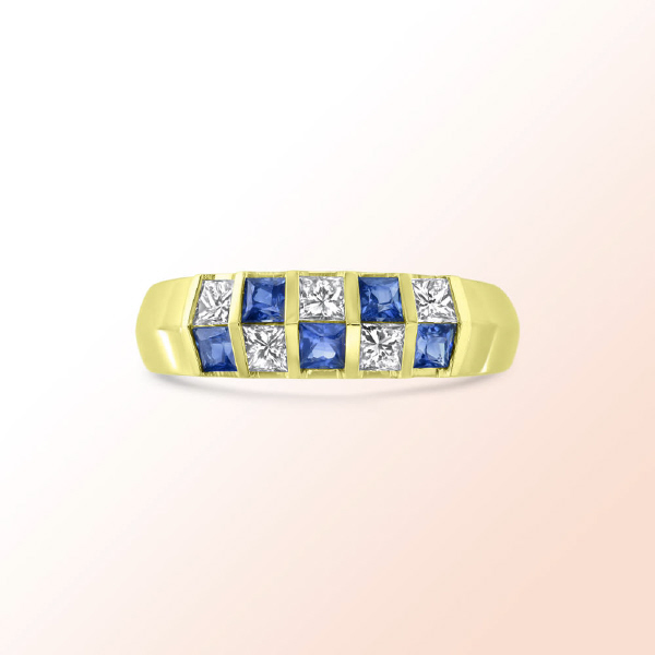 14k.y. Sapphire Princess Cut Diamond Ring 1.12Ct.