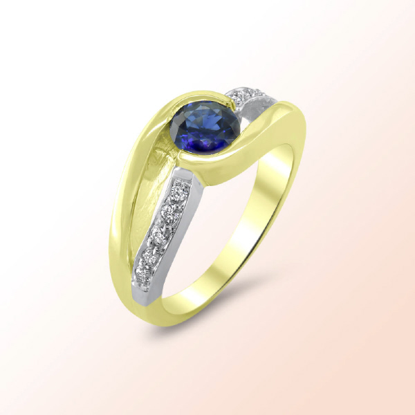 Ladies 14k. 2 Tone Sapphire Diamond Ring  1.14Ct.