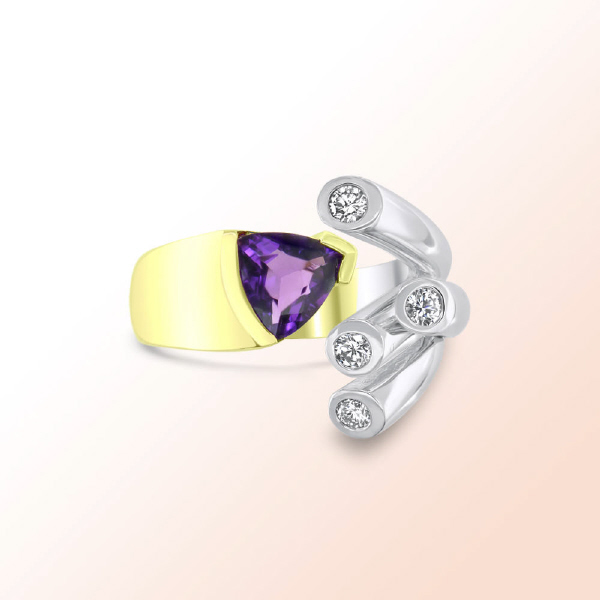 Ladies 14k. 2 Tone Amethyst Diamond Ring  1.23Ct.