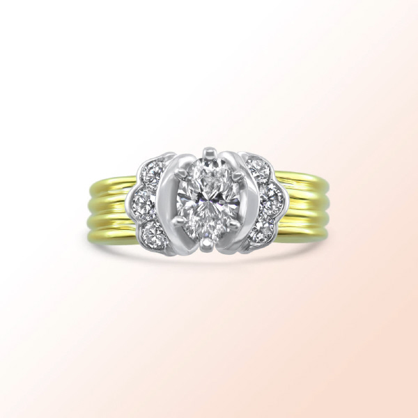 Ladies 18k. 2 tone Diamond Engagement Ring  1.33Ct.