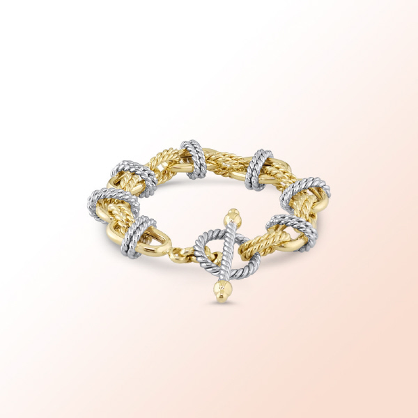 14k. 2 Tone Fancy T-Bracelet