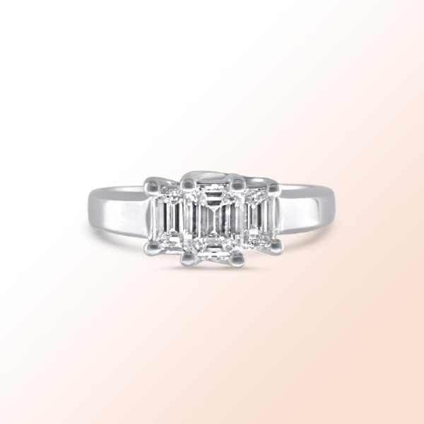 Ladies Platinum Emerald Cut Diamond Engagement Ring  1.10Ct.