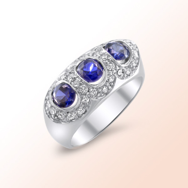 18k.w. ring with sapphires & diamonds 1.57Ct.