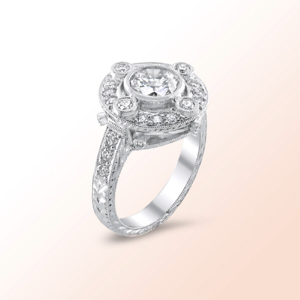 Ladies Art Deco Platinum Diamond Ring 1.68Ct. Color: H Clarity: VS2