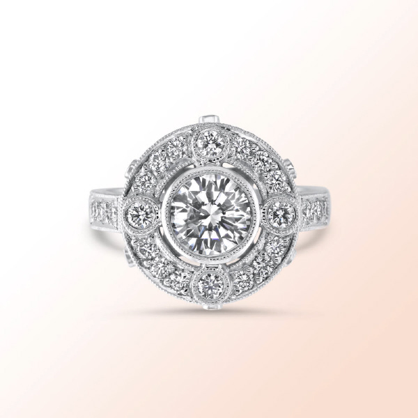 Ladies Art Deco Platinum Diamond Ring 1.68Ct. Color: H Clarity: VS2