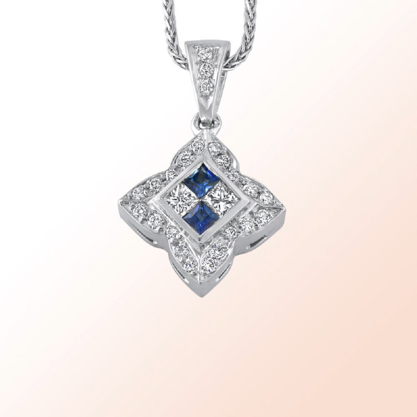 18k.w. diamond sapphire. pendant 0.96Ct.