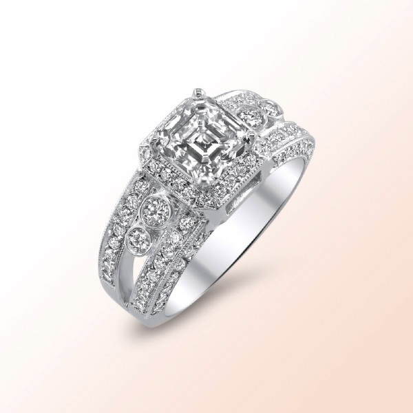 18k.w. Asher Cut Diamond Engagement Ring 2.13Ct. Color: I Clarity: VVS2