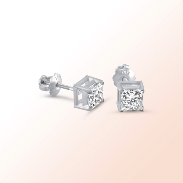 Princess Cut Diamond stud earrings 1.05Ct.