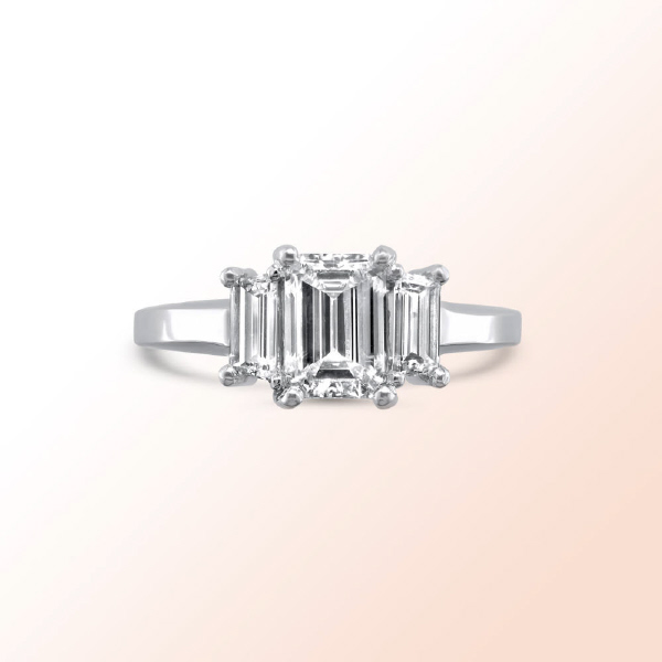 14k.w. Emerald Cut & Trapezoid Diamond Engagement Ring  1.65Ct.