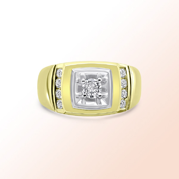 14k. 2 Tone Mans Diamond Ring 0.65Ct.