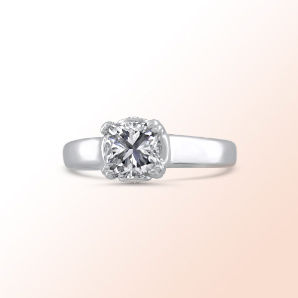 18k.w. GoldSolitaire Modified Cushion Cut Diamond Engagement Ring 1.01Ct. Color: J Clarity: VS2