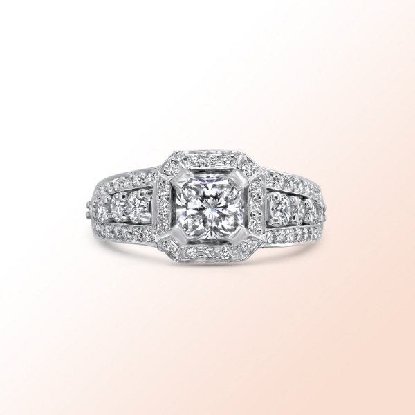 14k.white Gold Asher Cut Diamond Engagment Ring 1.99Ct. Color: I Clarity: VS1