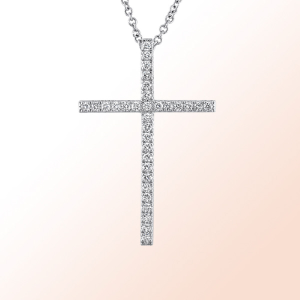 14k.white Gold Diamond Cross 0.29Ct.