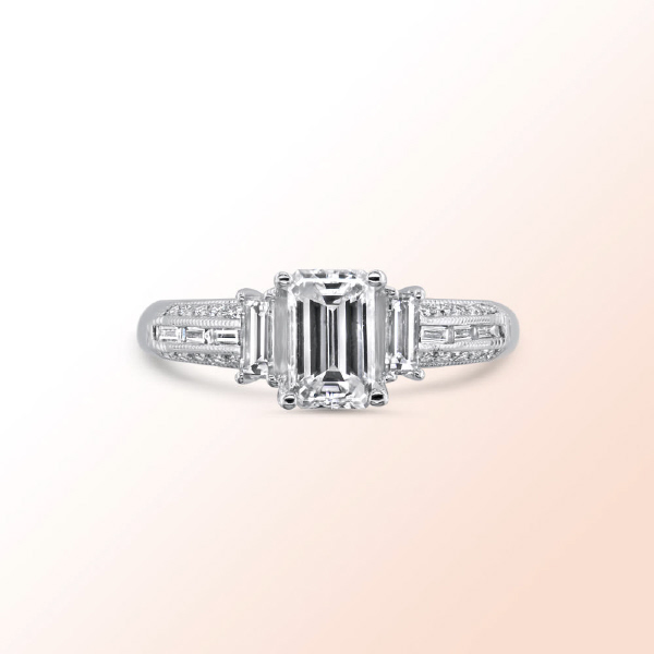 18k.w. gold Emerald cut Diamond Engagement Ring  1.50ct.