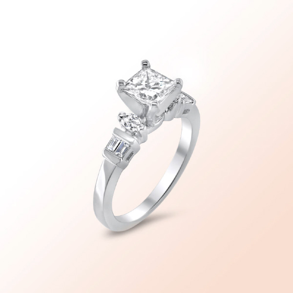 Platinum Engagement Ring  Princess cut diamond  1.14Ct. Color: F Clarity: Si1