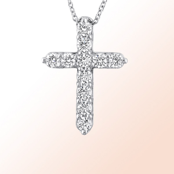 14k.White Gold Diamond Cross 0.46Ct.