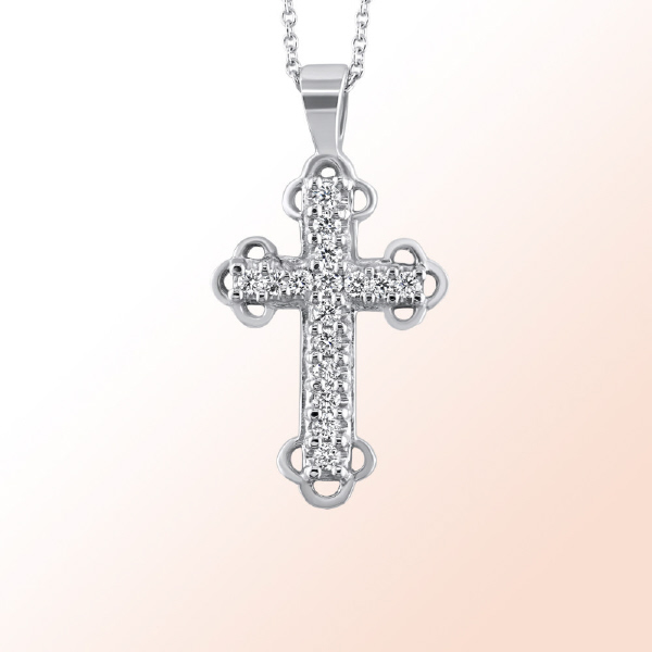 14k. White Gold  Diamond Cross 0.21Ct.