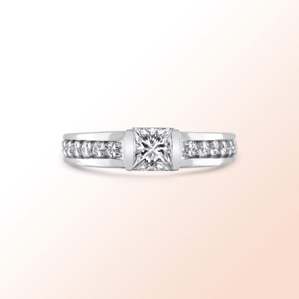 14k.w. Gold Princess cut Diamond Engagment Ring   1.09Ct. Color: J Clarity: VS1