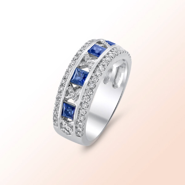 14k.w. gold diamond ring with princess cut sapphires