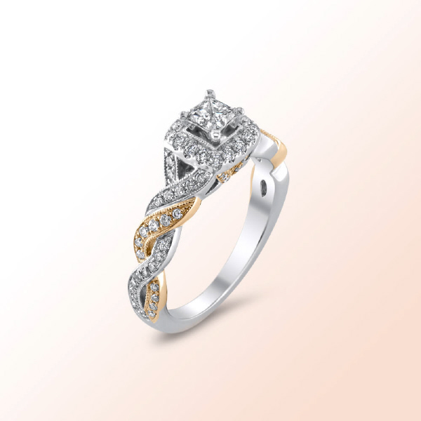 14k.y.2 tone Diamond Engagement Ring 0.65Ct.