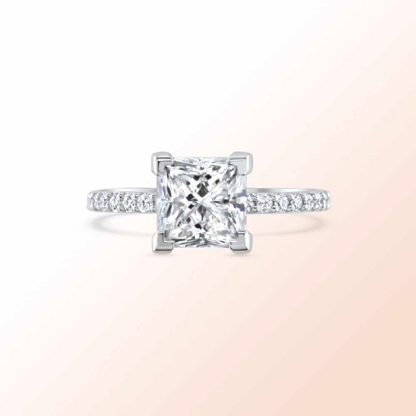 14k.w. gold Diamond ring with princess cut diamond   2.07Ct. I/VVS2
