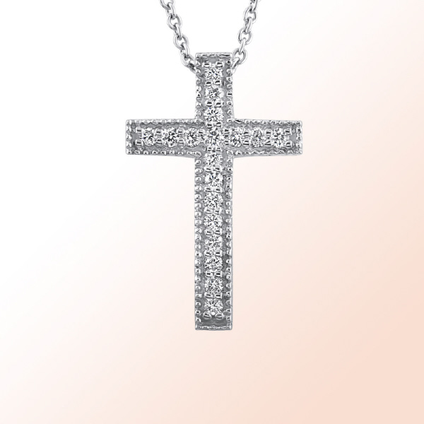 14k.w. gold Diamond Cross Pendant 0.12Ct.