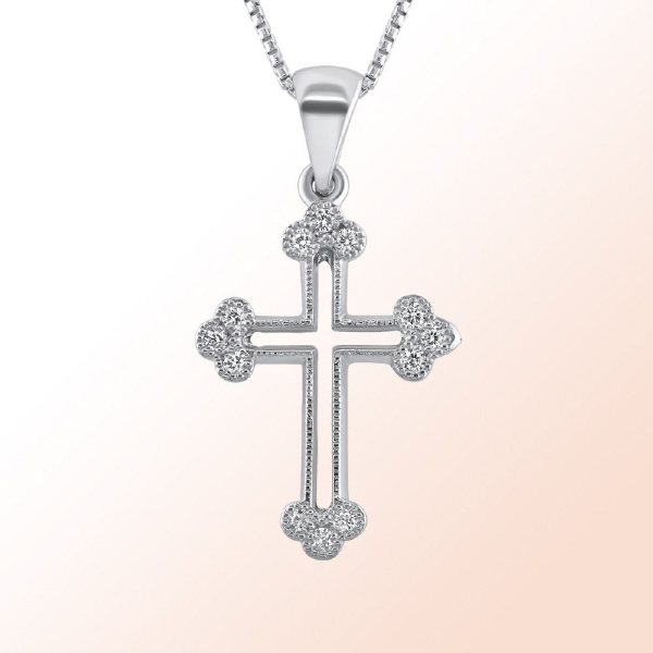 14k.white Gold Diamond Cross pendant 0.12Ct.