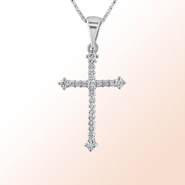 14k. White Gold Diamond Cross Pendant 0.30Ct.