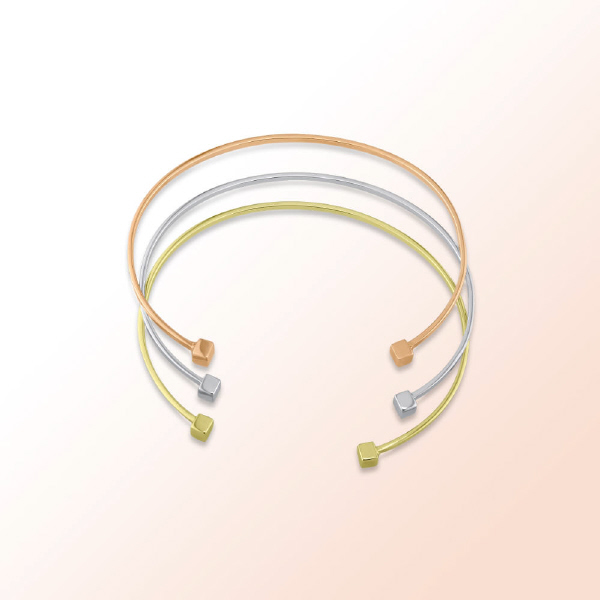 14K. Tricolor Italian Cuff Bangle Bracelets