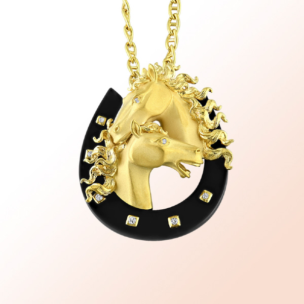 18k. Yellow Gold Carrera y Carrera Horse pendant with diamonds