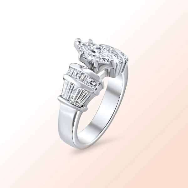 14k.w. gold Ladies marquise baguette Diamond Ring  1.65Ct.                                                                                            14k.w. gold Ladies marquise baguette Diamond Ring  1.65Ct.