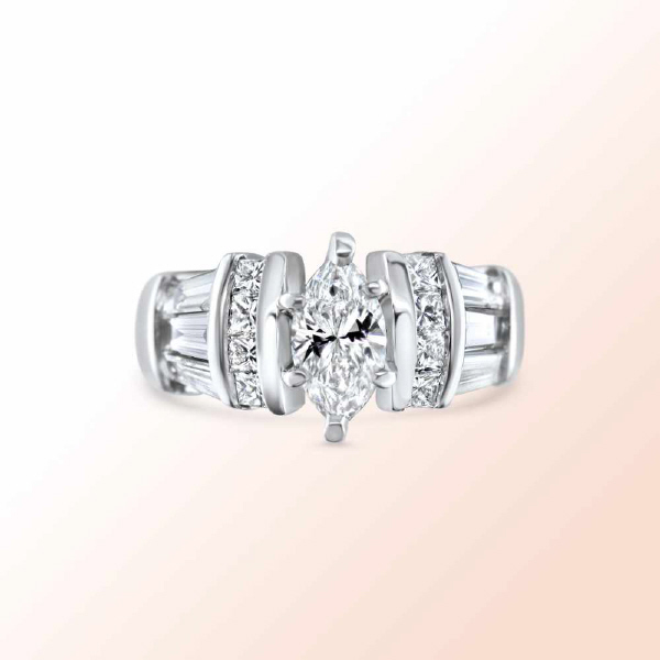14k.w. gold Ladies marquise baguette Diamond Ring  1.65Ct.                                                                                            14k.w. gold Ladies marquise baguette Diamond Ring  1.65Ct.