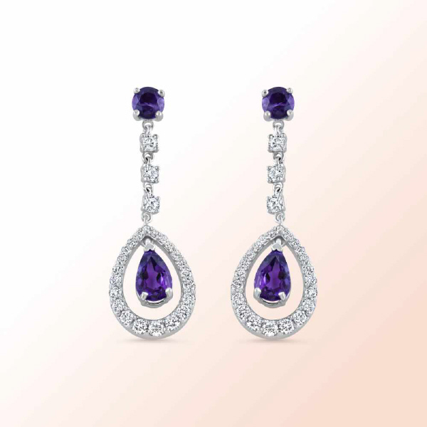 14k.white gold Amethyst Diamond Earrings