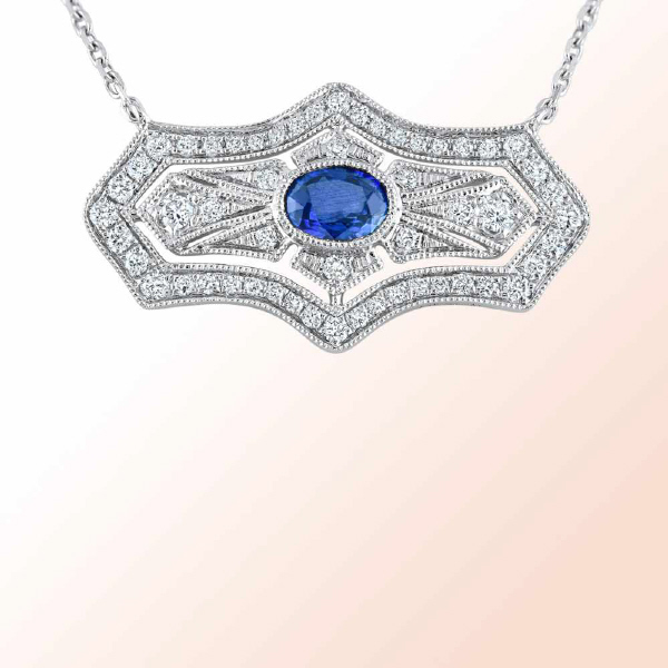 14k.white gold Sapphire Diamond Necklace