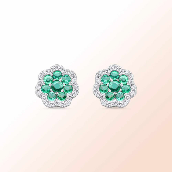 14k.white gold Emerald Diamond Earrings