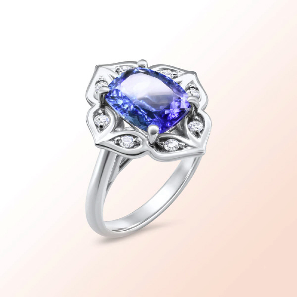14k.w. Gold Tanzanite Diamond Ring 2.87Ct.