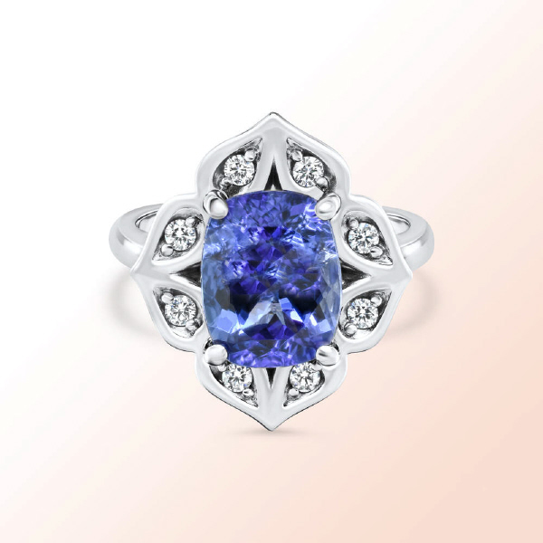 14k.w. Gold Tanzanite Diamond Ring 2.87Ct.