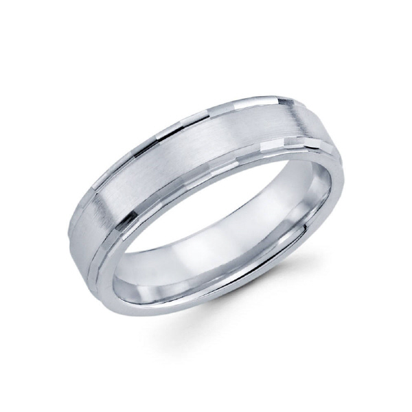 6mm 14k white gold satin finished men's wedding band consists of high polished edges.