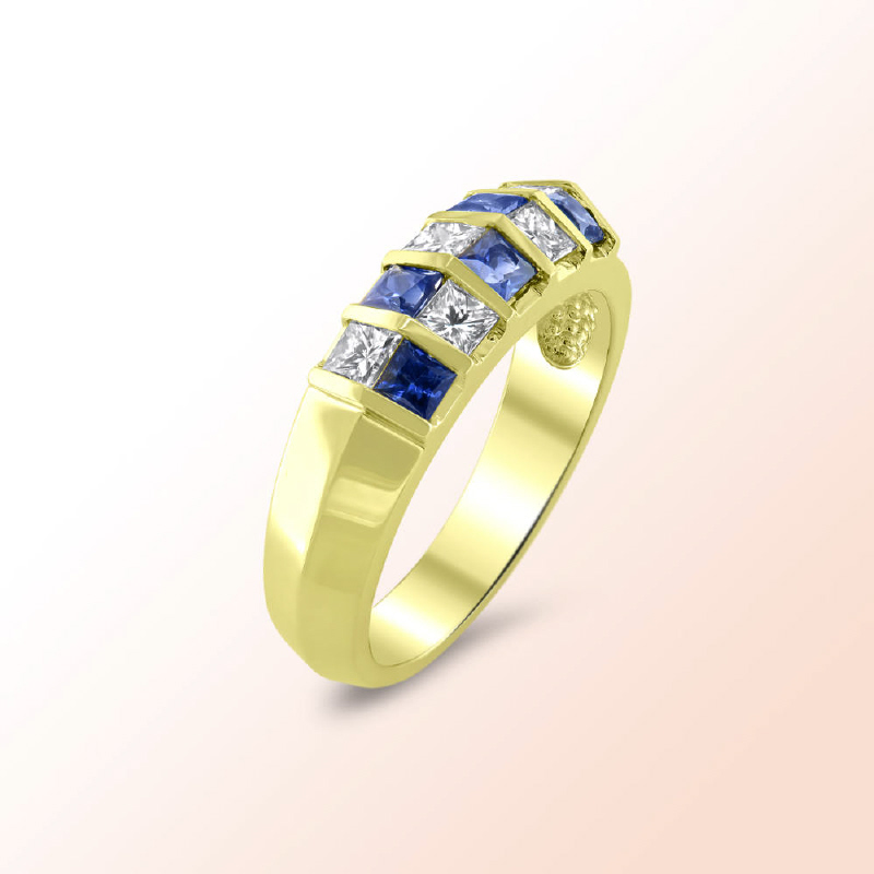 14k.y. Sapphire Princess Cut Diamond Ring 1.12Ct.