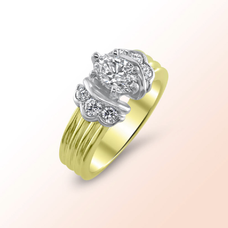 Ladies 18k. 2 tone Diamond Engagement Ring  1.33Ct.
