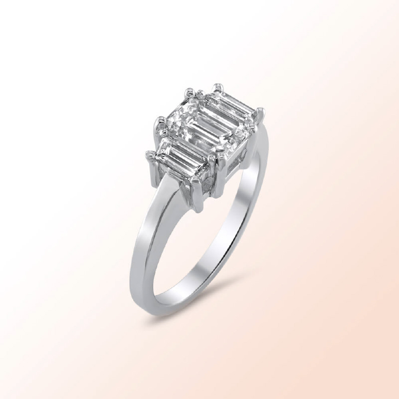 14k.w. Emerald Cut & Trapezoid Diamond Engagement Ring  1.65Ct.