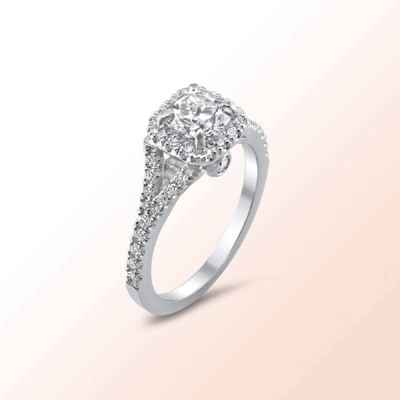 14k.w. Gold Cushion Cut Diamond Engagement Ring 1.48Ct.