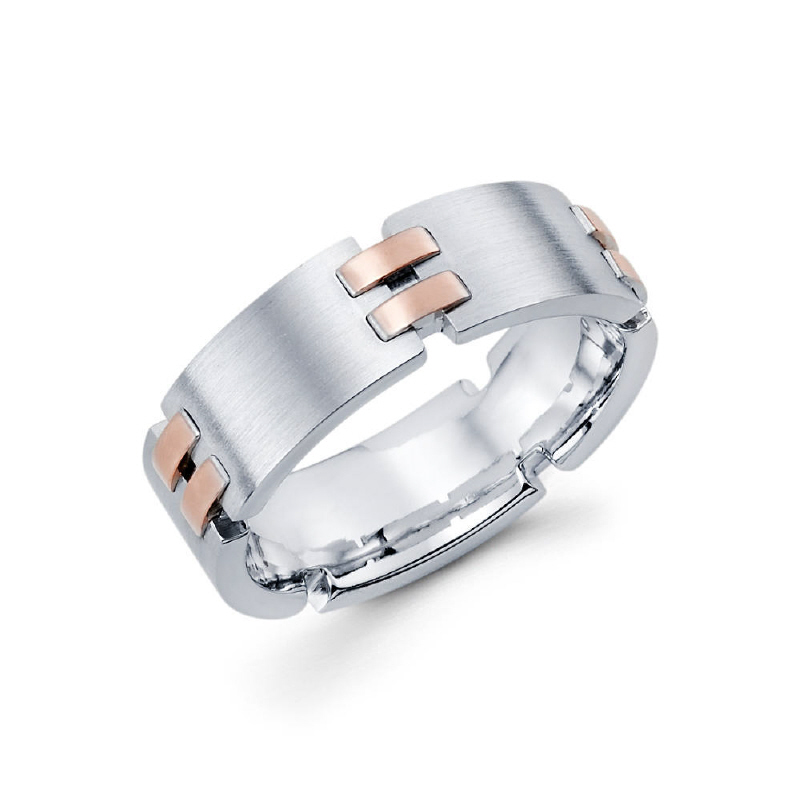 7mm 14k two tone white gold men's wedding with rose gold.