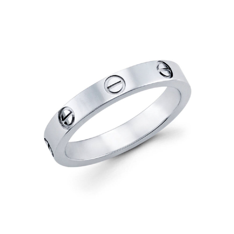 3mm 14k white gold ladie's wedding band consists of screw designs that go throughout the ring.